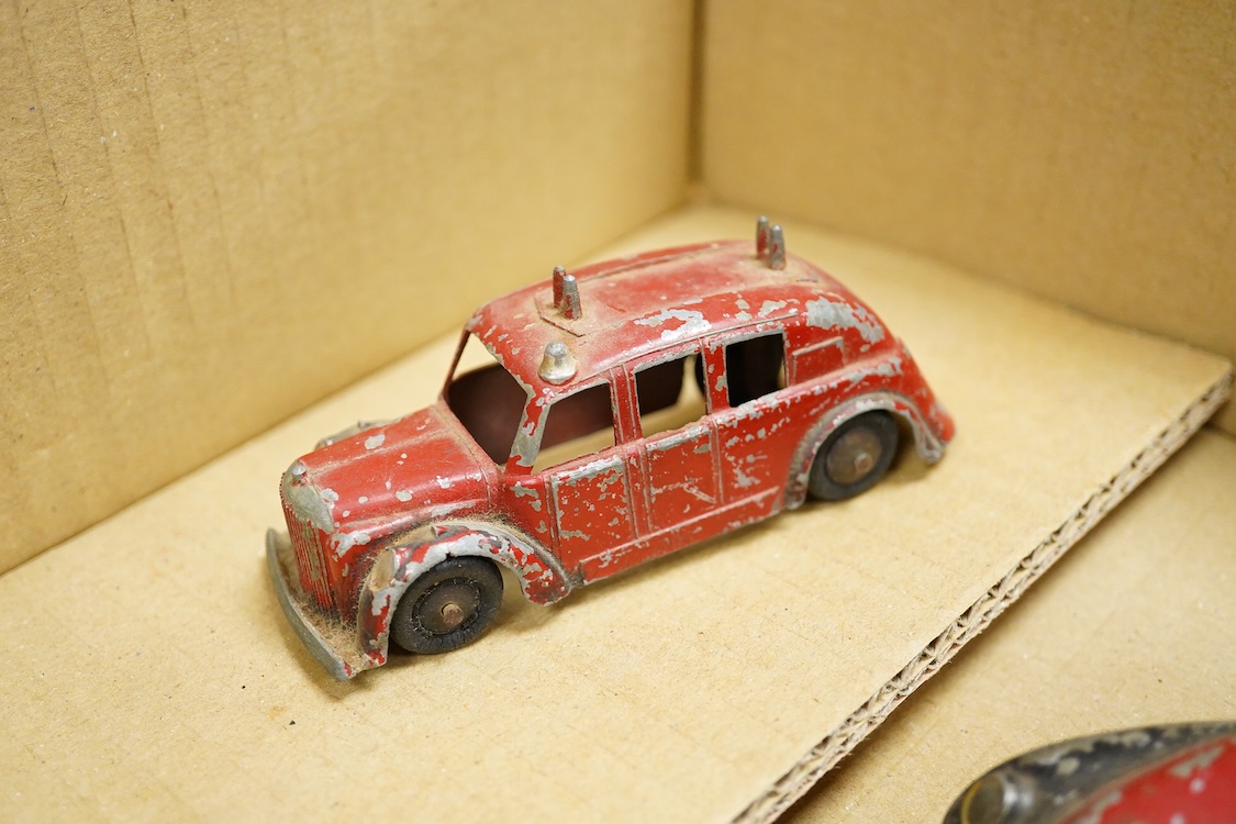Six boxed Dinky Toys; Rolls-Royce Silver Wraith (150), Sunbeam Rapier Saloon (166), Studebaker Golden Hawk (169), Studebaker Land Cruiser (172), Hudson Hornet Sedan (174), and Rambler Cross Country Station Wagon (193)